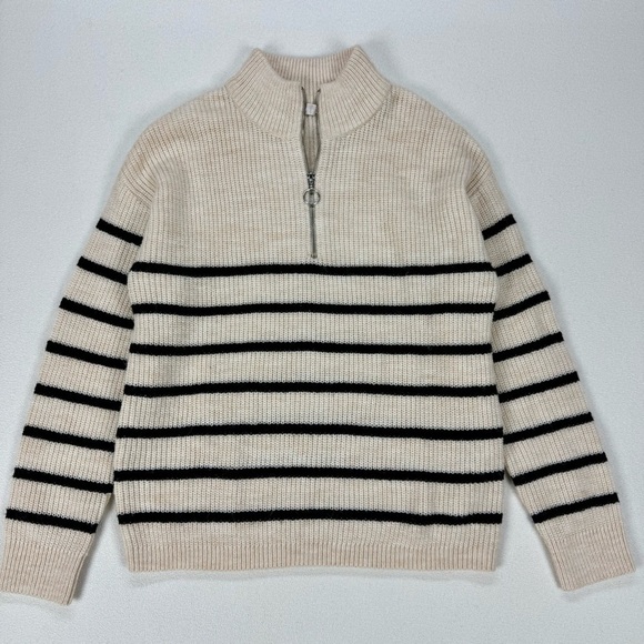 cleo Sweaters - Cleo Oversized Quarter Zip Sweater with Black Stripes